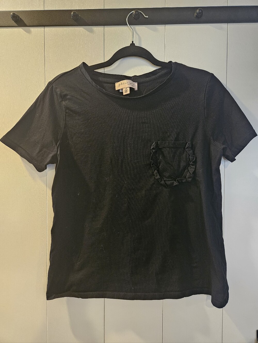 Philosophy Black Crewneck Tee with A Ruffled Pocket